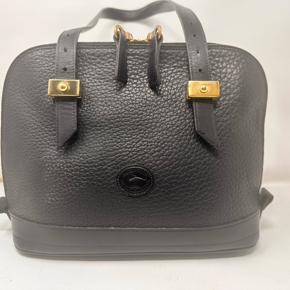 1990 Vintage Dooney & Bourke Black Pebbled Leather Dome Satchel Bag Purse